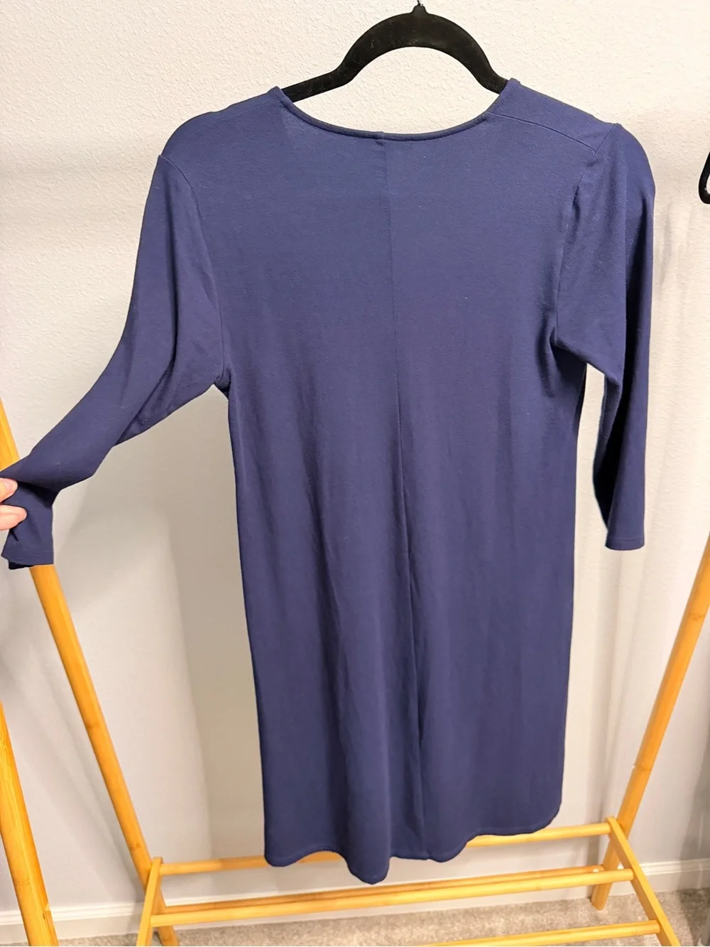 Eileen Fisher Navy Long-Sleeve V-Neck Swing Dress